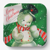 ヴィンテージレトロ雪だるまクリスマスパーティープレート ペーパープレート (正面)