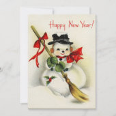 ヴィンテージレトロ雪だるまハッピーニューイヤー シーズンカード (正面)