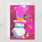 ヴィンテージレトロ雪だるまピンクのクリスマス新年 招待状 (正面)