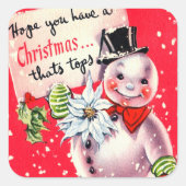 ヴィンテージレトロ雪だるまホリデーステッカー スクエアシール (正面)