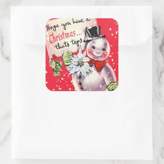 ヴィンテージレトロ雪だるまホリデーステッカー スクエアシール (バッグ)