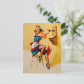 ヴィンテージレトロ電話ピンアップガール ポストカード (スタンド正面)