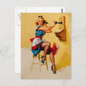 ヴィンテージレトロ電話ピンアップガール ポストカード (正面/裏面)