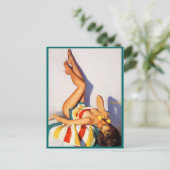 ヴィンテージレトロ電話ピンアップガール ポストカード (スタンド正面)