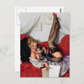 ヴィンテージレトロ電話ピンナップガール ポストカード (正面/裏面)