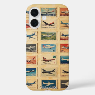 ヴィンテージレトロ飛行機スタンプ iPhone 16ケース