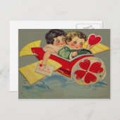 ヴィンテージレトロ飛行機バレンタインカード シーズンポストカード (正面/裏面)