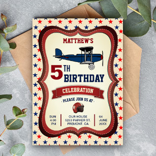 ヴィンテージレトロ飛行機子供の誕生日パーティー招待状 招待状