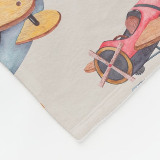 ヴィンテージレトロ飛行機航空模様男の赤ちゃん フリースブランケット (角)