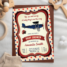 ヴィンテージレトロ飛行機赤ちゃんシャワー招待状 招待状