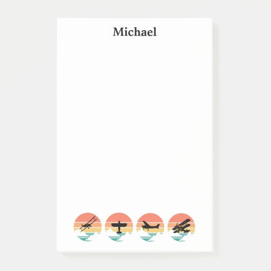 ヴィンテージレトロ飛行機&サンセット名前をカスタムするシンプルー ポストイット (正面)