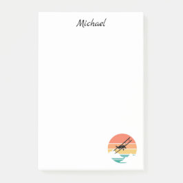 ヴィンテージレトロ飛行機&サンセット名前をカスタムするシンプルー ポストイット