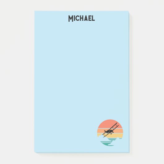 ヴィンテージレトロ飛行機&サンセット名前をカスタムするシンプルー ポストイット (正面)