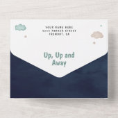 ヴィンテージレトロ飛行船かわいいブリンプネイビーベイビーシャワー オールインワン招待状 (裏面)