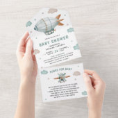 ヴィンテージレトロ飛行船かわいいブリンプベビーシャワー オールインワン招待状 (貼ってはがせる)