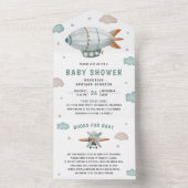 ヴィンテージレトロ飛行船かわいいブリンプベビーシャワー オールインワン招待状 (内側)