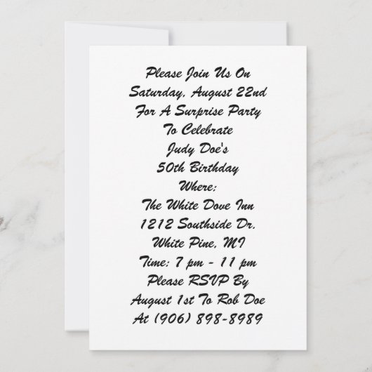 ヴィンテージレトロ驚きバースデーパーティ招待状 招待状 (裏面)