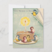ヴィンテージレトロ鳥オンお誕生日ケーキカード カード (正面)
