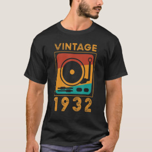 ヴィンテージレトロ1932 90番目の誕生日レコードプレーヤー Tシャツ