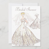 ヴィンテージレトロ1950ブロンドブライドガウンブライダルシャワー 招待状 (正面)