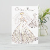ヴィンテージレトロ1950ブロンドブライドガウンブライダルシャワー 招待状 (スタンド正面)