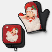 ヴィンテージレトロ1950年代サンタクロース赤 鍋つかみ&鍋敷きセット (正面/裏面)
