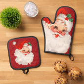 ヴィンテージレトロ1950年代サンタクロース赤 鍋つかみ&鍋敷きセット (トップダウン)