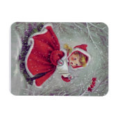 ヴィンテージレトロ1950s雪のクリスマスの女の子 マグネット (横)