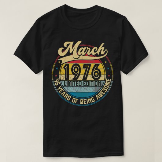 ヴィンテージレトロ1976年3月45日誕生日ギフト45年 Tシャツ (デザイン正面)