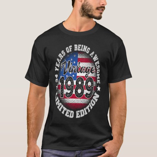 ヴィンテージレトロ1989 34誕生日34歳Amer Tシャツ (正面)