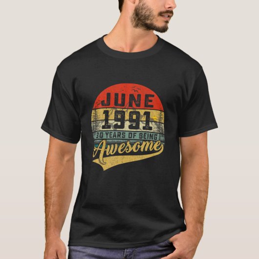 ヴィンテージレトロ1991年6月30日誕生日ギフト30年 Tシャツ (正面)