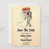 ヴィンテージレトロ50s古い素朴結婚式の日付を保存 招待状 (正面)