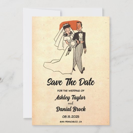 ヴィンテージレトロ50s古い素朴結婚式の日付を保存 招待状 (正面)