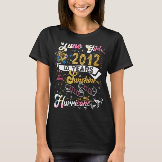 ヴィンテージレトロ6月ガール2012 10歳10番目Bir Tシャツ (正面)
