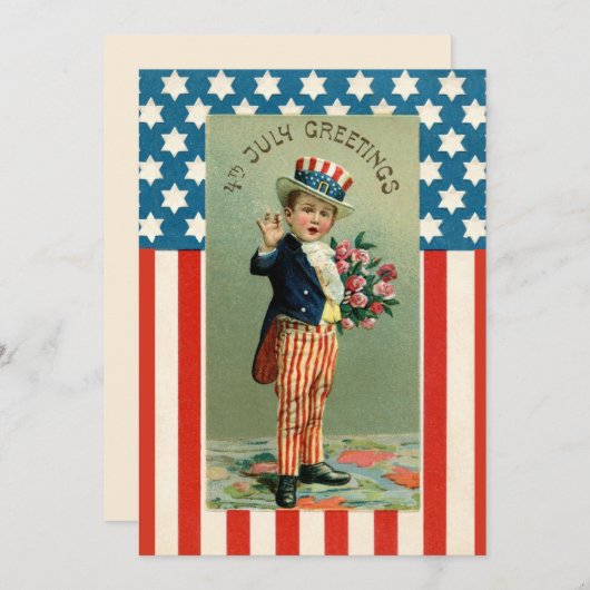 ヴィンテージレトロ7月4日USA若い叔父サム シーズンカード (正面/裏面)