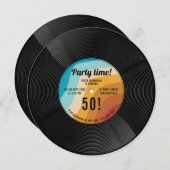 ヴィンテージレトロ70のレコード音楽誕生日 招待状 (正面/裏面)