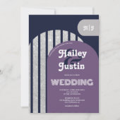 ヴィンテージレトロ70sネイビー銀アーチ写真結婚の写真 招待状 (正面)