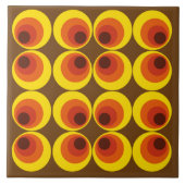 ヴィンテージレトロ70sブラウンイエローオレンジサークル タイル (正面)