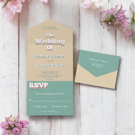 ヴィンテージレトロ70s Groovyスタイリッシュモダン結婚の オールインワン招待状