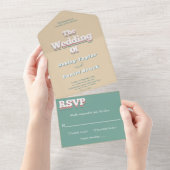 ヴィンテージレトロ70s Groovyスタイリッシュモダン結婚の オールインワン招待状 (貼ってはがせる)