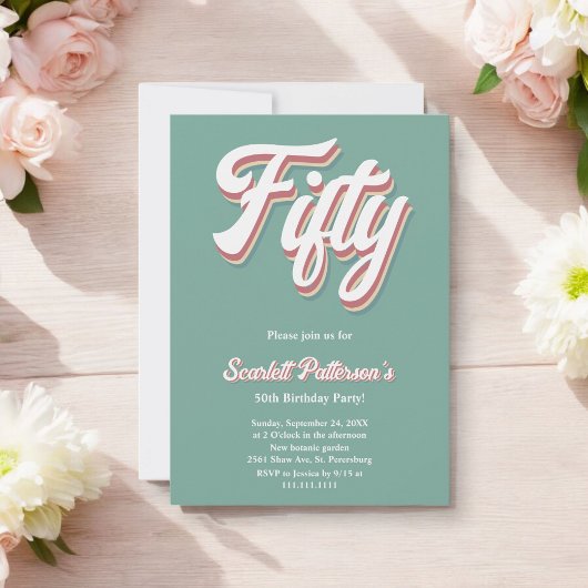 ヴィンテージレトロ70s Groovyトレンディー50誕生日 招待状