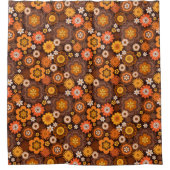 ヴィンテージレトロ70s Groovyフローラルパターン シャワーカーテン (正面)