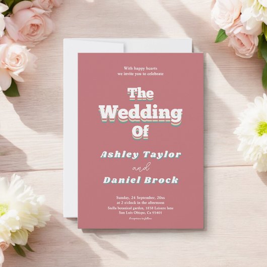 ヴィンテージレトロ70s Groovyユニーク結婚の 招待状