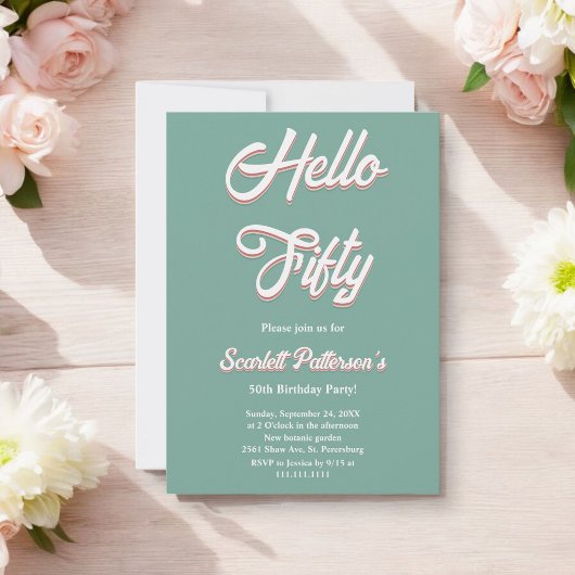 ヴィンテージレトロ70s Groovy 50モダン誕生日 招待状