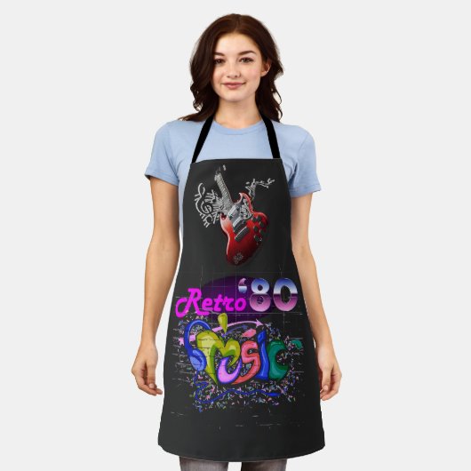 ヴィンテージレトロ80の音楽 エプロン (着用した状態)