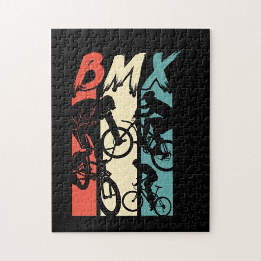 ヴィンテージレトロBMXバイクライダーフリースタイルスタントバイクもしくは自転車に乗る人 ジグソーパズル (縦)