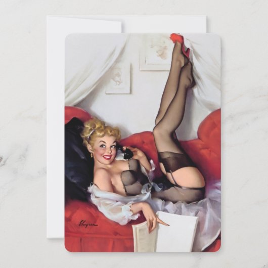 ヴィンテージレトロElvgren電話ピンアップガール 招待状 (正面)