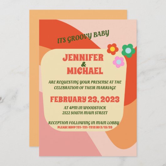 ヴィンテージレトロGroovy結婚式招待状 招待状 (正面/裏面)