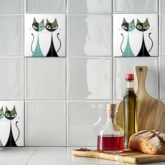 ヴィンテージレトロMCMキャッツターコイズブラックグリーン タイル