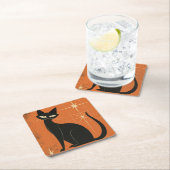 ヴィンテージレトロMCMブラックキャットスターオレンジブラック スクエアペーパーコースター (インサイチュ)